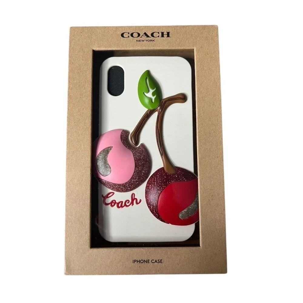 New - Coach iPhone X Case Chalk Multi Oversized Cherry F65093 Glitter Logo